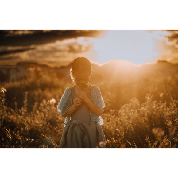 Girls vintage Teal flowy flutter sleeve dress Grow flower princess style dress - Picture 5 of 10